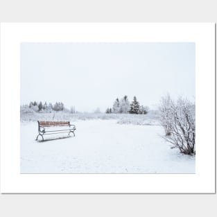 Snowy Blanket of White Snow on Bench Park V1 Posters and Art